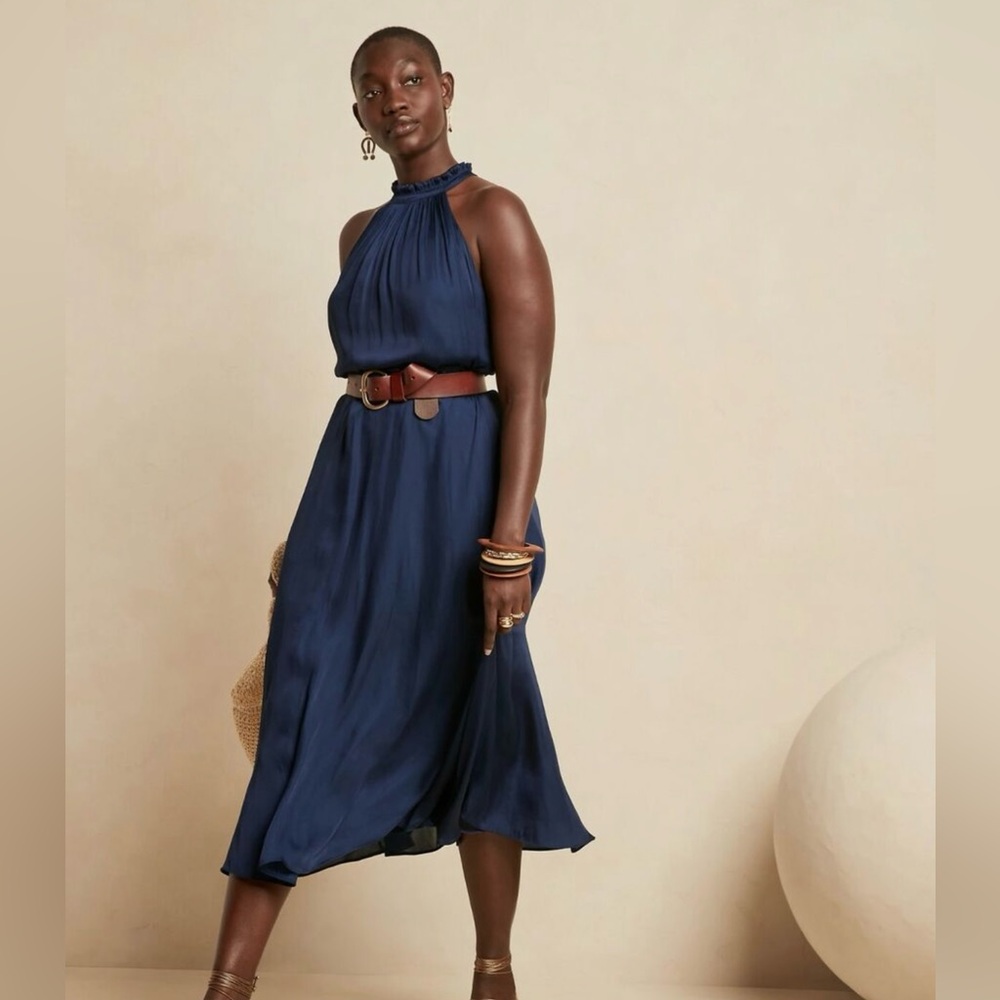 Soft Satin Midi Dress - Blue Raven color, Banana Republic
